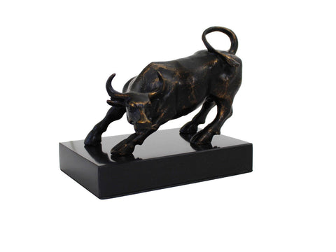 Italfama Brass Bull Sculpture on Black Marble Base Italian Home Decor