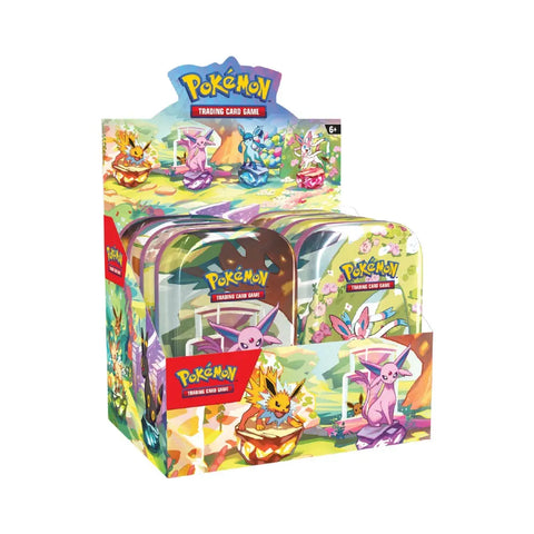 Pokemon TCG Scarlet & Violet Prismatic Evolutions Mini Tin Display 8 Tins 16 Packs