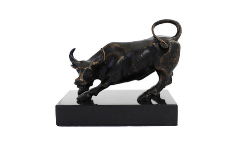 Italfama Brass Bull Sculpture on Black Marble Base Italian Home Decor