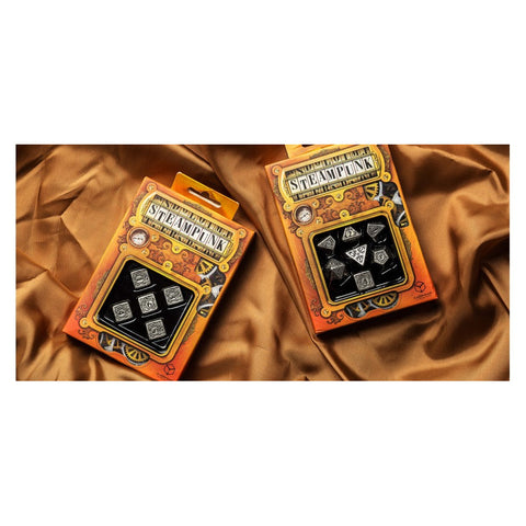 Q-Workshop Steampunk Metal RPG Dice Set 7pc Silver Black D&D Polyhedral