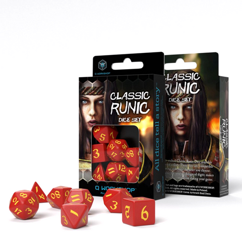 Q-Workshop Classic Runic Red & Yellow 7-Die RPG Dice Set DnD Polyhedral