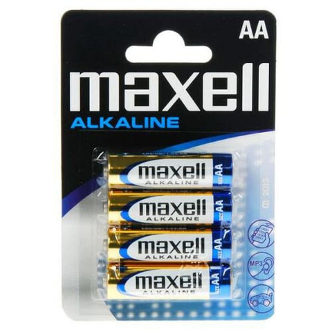 4x Maxell AA 1.5V Alkaline LR6 R6 MN1500 E91 Batteries for Everyday Use