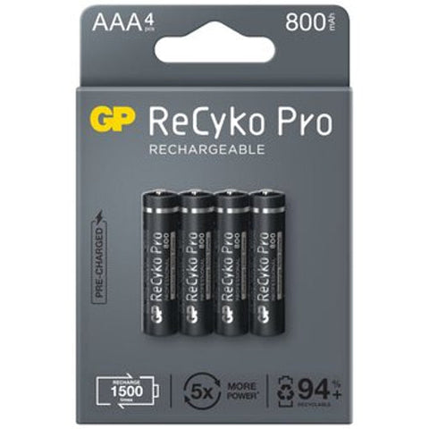 4x GP ReCyko+ Pro AAA 800mAh NiMH Rechargeable Batteries 1.2V HR03