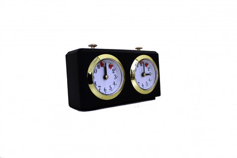 Classic Analog Chess Clock Black Plastic Gold Trim - Italfama Italy