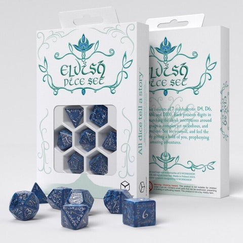 Elvish Cobalt & Silver Dice Set Hobby Magic Role Playing Games Q-Workshop NEW