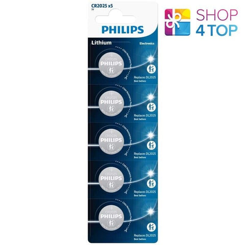 5 PHILIPS CR2025 LITHIUM BATTERIES 3V CELL COIN BUTTON 5BL EXP 2031 NEW