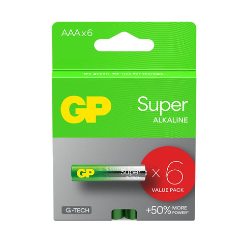 6x GP Super AAA 1.5V Alkaline LR03 Batteries Mercury Free Pack
