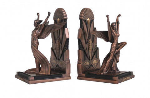 Art Deco Bronze Finish Resin Bookends 23cm, Made in Italy Italfama