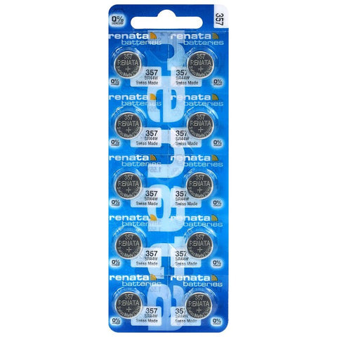 10 Renata 357 Sr44W Batteries Silver 1.55V Watch Battery 303 10Bl NEW
