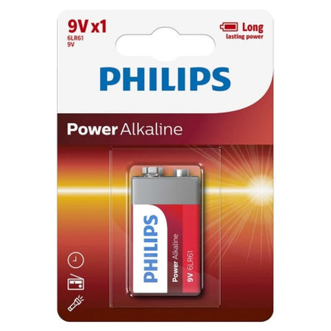 Philips Power Alkaline 9V Battery 6LR61 MN1604 Long Lasting