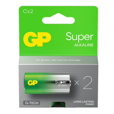 2x GP Super C LR14 Alkaline Batteries 1.5V Mercury Cadmium Free
