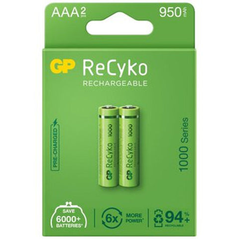 2x GP ReCyko AAA 950mAh NiMH Rechargeable Batteries 1000 Series