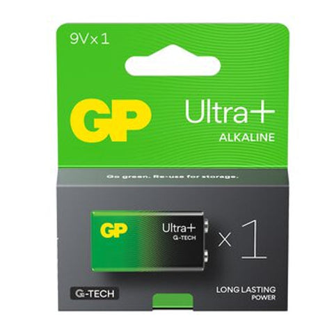 GP Ultra+ 9V Alkaline Battery 6LR61 Long Lasting Power for Smoke Alarms