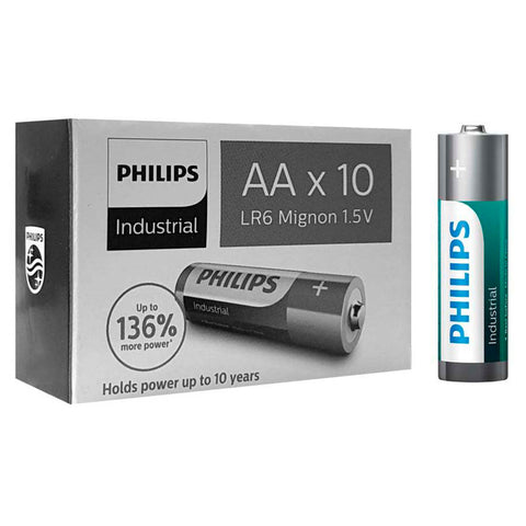 10x Philips LR6 AA Industrial Alkaline Batteries Bulk Pack