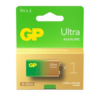 Gp Ultra Alkaline G-Tech 6Lr61 9V Battery Long Lasting Power Blister Exp 2029