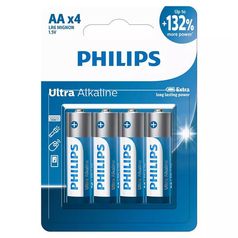 4x Philips Ultra Alkaline AA LR6 1.5V Long Lasting Batteries