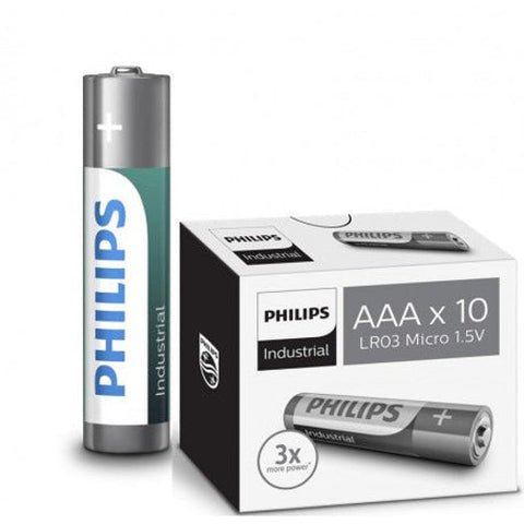 10x Philips AAA LR03 Industrial Alkaline Batteries Bulk Pack
