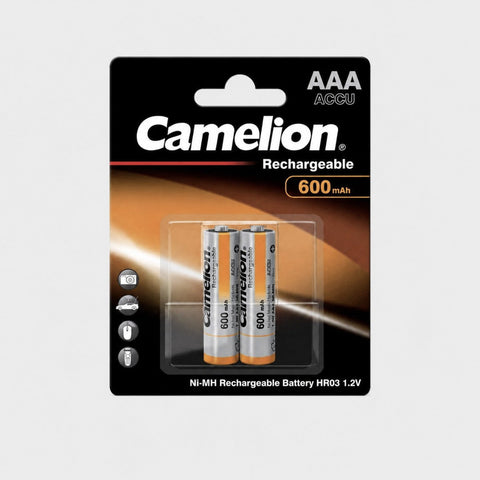 2x Camelion AAA 600mAh Ni-MH Rechargeable Batteries 1.2V HR03 Micro