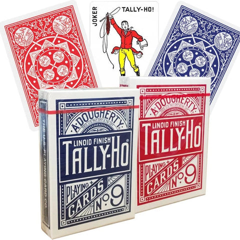 2x Bicycle Tally-Ho Fan Back Playing Cards Red & Blue Poker Decks