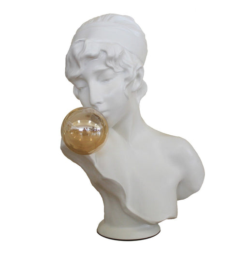 Italfama Girl with Bubble Gum White Resin Statue Modern Italian Decor