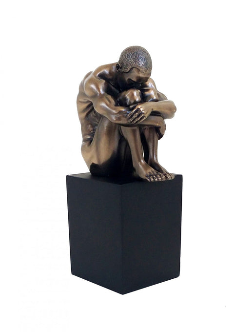 Bronze Resin Statue: Nude Seated Man on Cube, 12cm, Italfama Italy