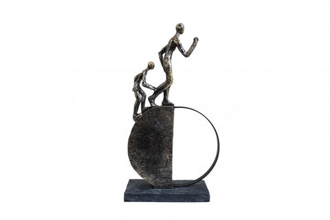 Father and Son Bronze Resin Statue, Handmade, 18x9x37cm, Made in Italy
