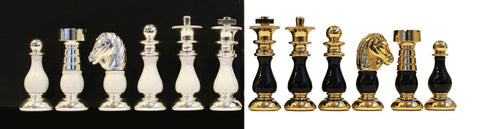 Italfama French Style Brass & Wood Chess Pieces, Gold/Silver, 7.5cm King
