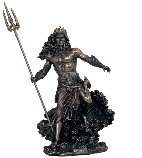 Italfama Poseidon Greek Sea God Bronze Resin Statue 53cm Italy