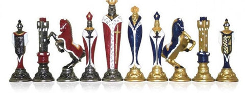 Italfama Renaissance Metal Chess Pieces Hand Painted Gold & Silver Italy
