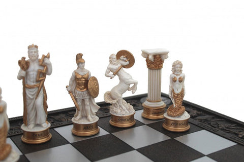 Italfama Greek Mythology Hand-Painted Resin Chess Set 43x43cm Board Italy
