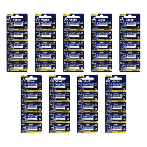 9 x Vinnic 23A 12V alkaline 5-battery blister packs - 45 batteries total