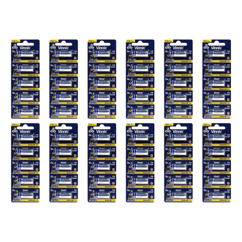 12 x Vinnic 23A 12V alkaline 5-battery blister packs - 60 batteries total