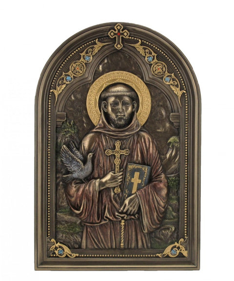 St Francis of Assisi Bronze Resin Statue 23cm Wall or Tabletop Italy