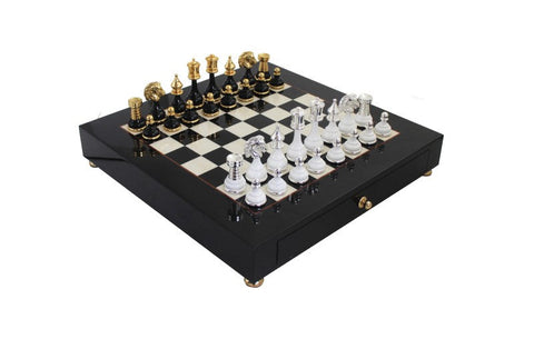Italfama Luxury Brass & Wood Chess Set 42cm Board With Drawer