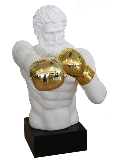 Boxer Sculpture White Resin on Black Marble Base 55cm Handmade Italfama