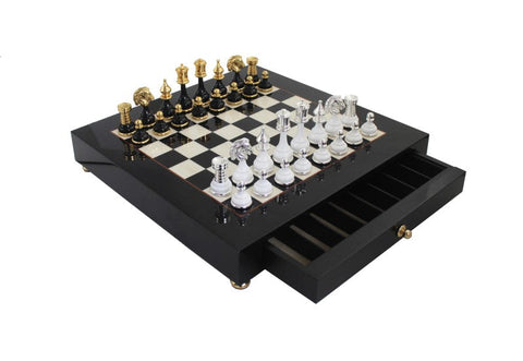 Italfama Luxury Brass & Wood Chess Set 42cm Board With Drawer