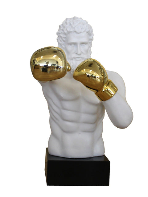 Italfama 55cm White Boxer Sculpture on Black Marble Base Made in Italy