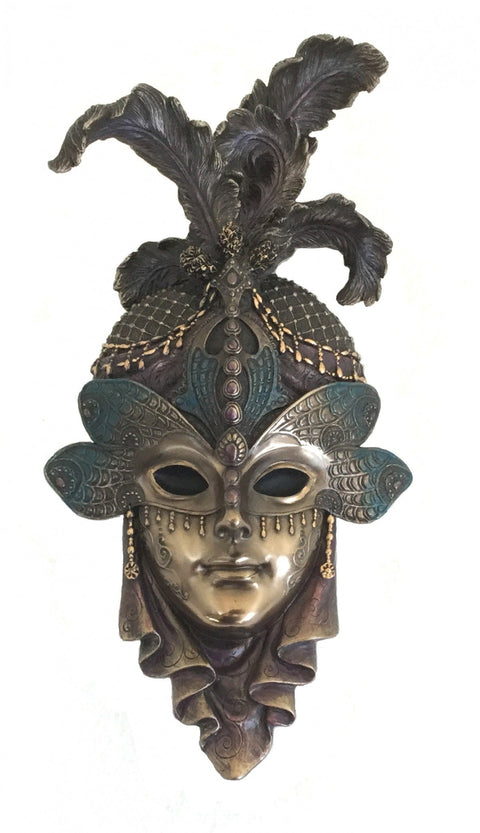 Italfama Venetian Mask Decor, Bronze-Tone Resin, 14x30cm, Made in Italy