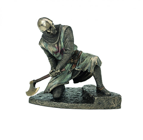 Italfama 18cm Bronze Crusader Knight with Axe Resin Statue Medieval Decor