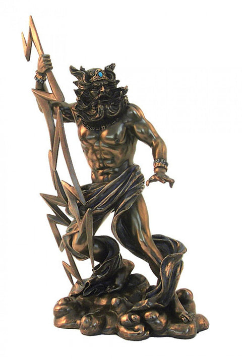 Zeus with Lightning Bronze Resin Statue 28cm Greek Myth Decor by Italfama