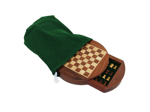 Italfama Magnetic Wooden Travel Chess Set Round Board with Drawer