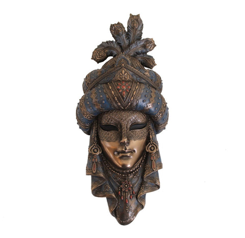 Italfama Venetian Turban Mask Wall Decor Bronze Resin 14x32cm Italy