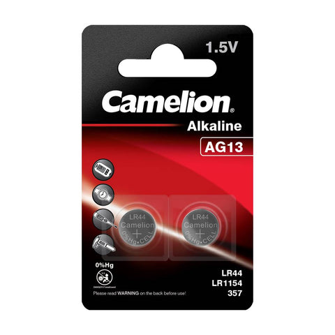 2x Camelion LR44 AG13 1.5V Alkaline Button Cell Batteries Mercury Free