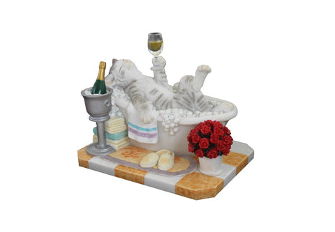 Italfama Hand-Painted Cat in Bathtub Resin Figurine Bathroom Decor