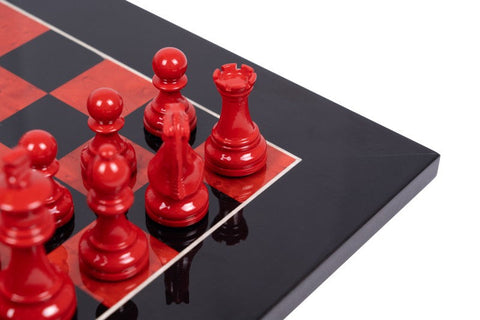 Italfama Handmade Wooden Chess Set Red Black Board Weighted Pieces Italy