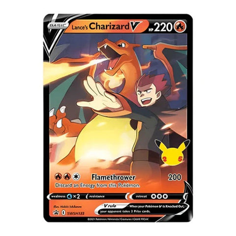 Pokemon TCG Celebrations Lance's Charizard V Tin – 8 Booster Packs EN
