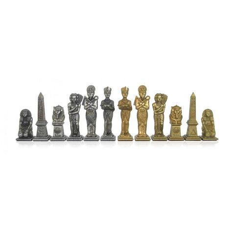 Egyptian Metal Chess Set Gold Silver Plated Elm Board 60cm Italfama