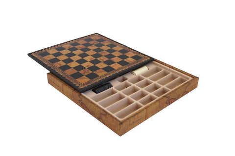 Italfama Vintage Map Faux Leather Chess Board 28x28cm with Piece Storage