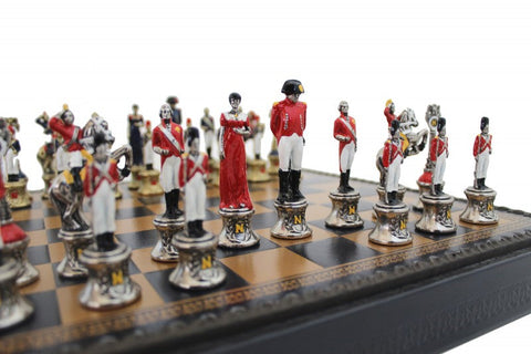 Italfama Napoleon 3-in-1 Metal Chess Checkers Backgammon Set Leather Board