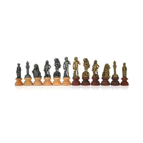 Italfama Florentine Metal Chess Set 35cm Faux Leather Board w/ Storage